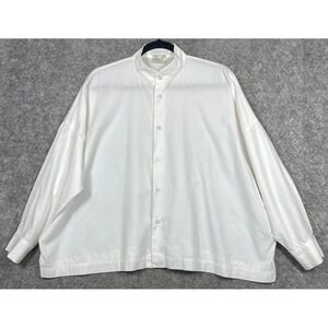 eskandar Oversized White Mandarin-Collar Button-Down Top Size 0 100% Cotton